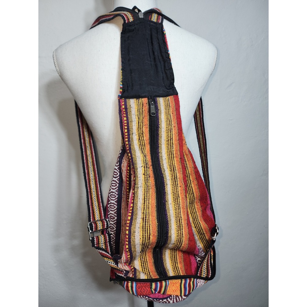 Nepal Woven Cotton Sling Backpack Unisex OS Multi-Color Boho Striped Bag